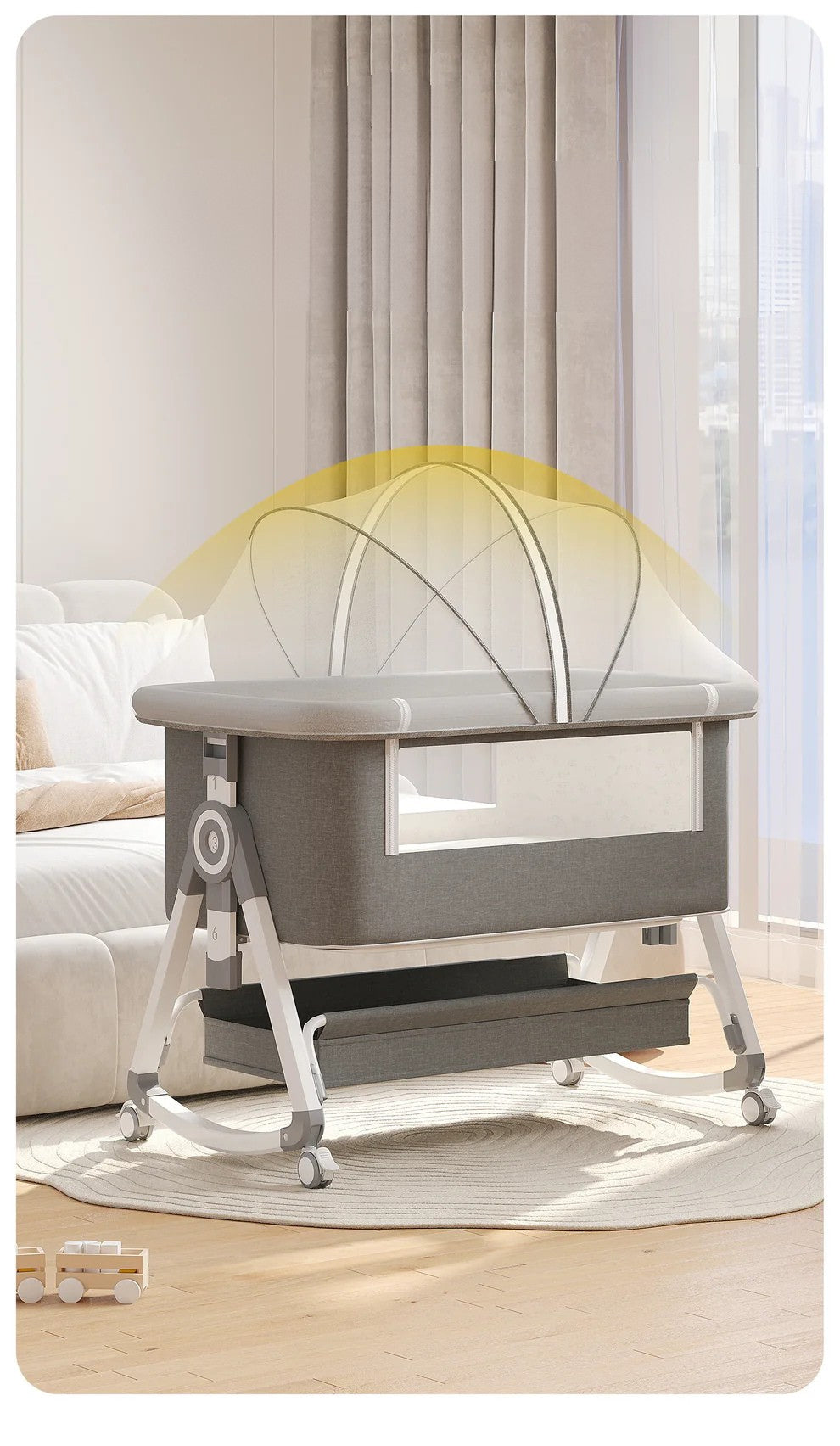 Berceau Portable et Pliable 3 en 1 pour Bébé avec Moustiquaire et Roues Rotatives