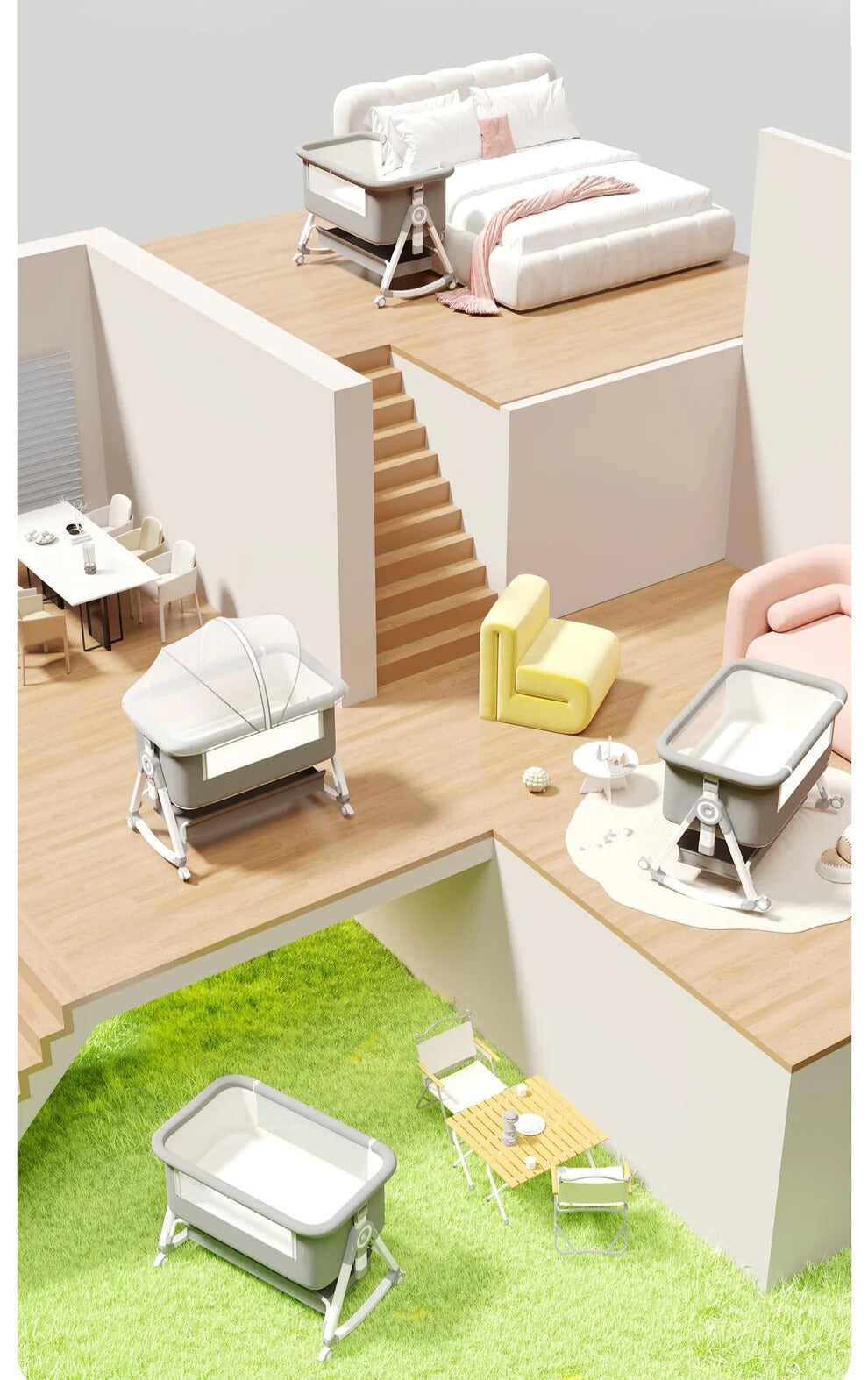 Berceau Portable et Pliable 3 en 1 pour Bébé avec Moustiquaire et Roues Rotatives