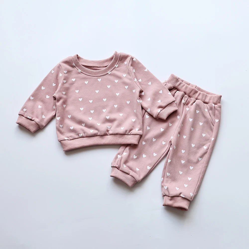 Ensemble bébé fille coton imprimé cœur à capuche