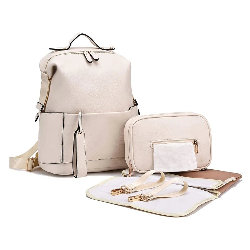 Sac à langer en cuir élégant et spacieux beige