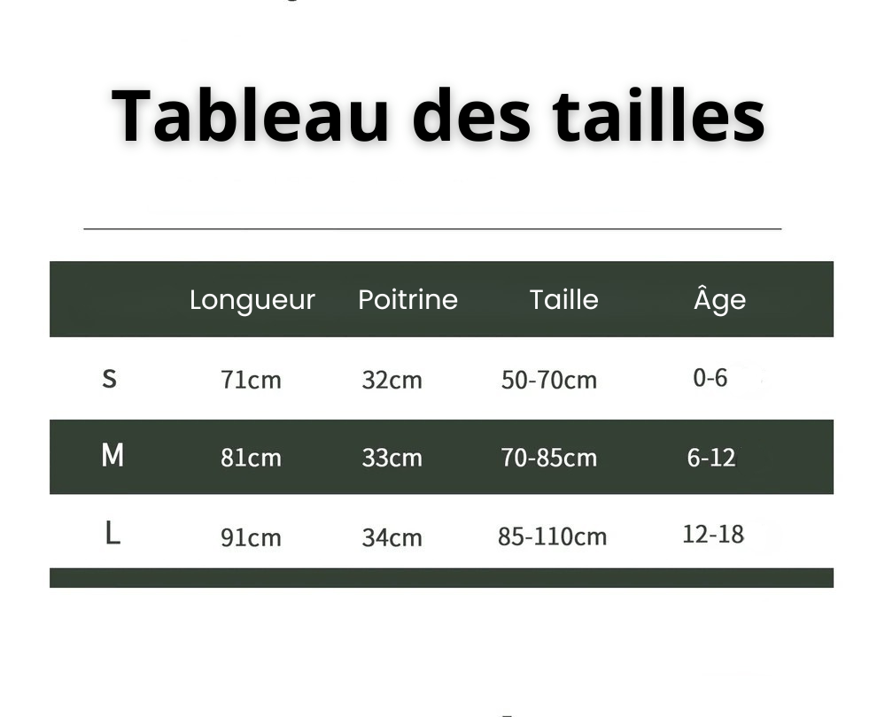 Tailles sac coucher