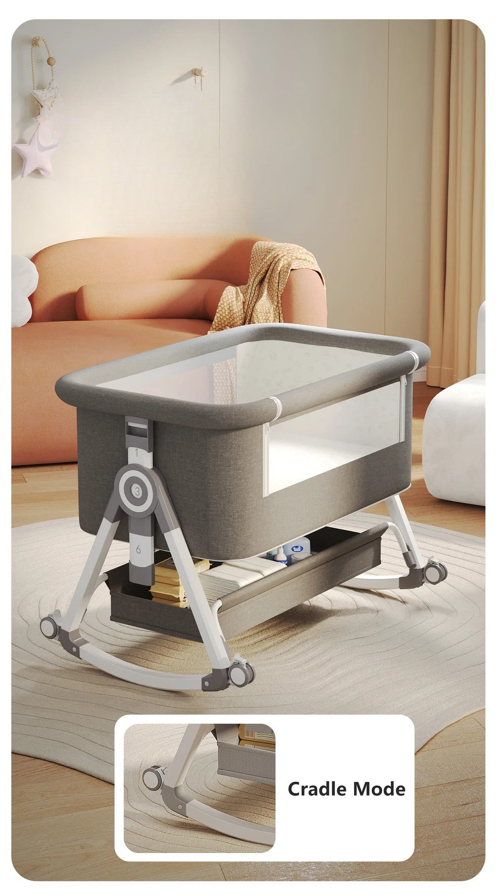 Berceau Portable et Pliable 3 en 1 pour Bébé avec Moustiquaire et Roues Rotatives