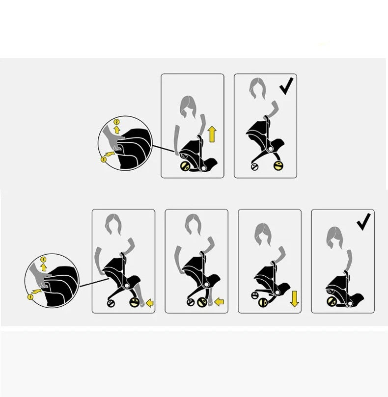 Poussette légère 4 en 1 pour bébé – Siège auto sécurisé, berceau, panier et chariot | KOZY