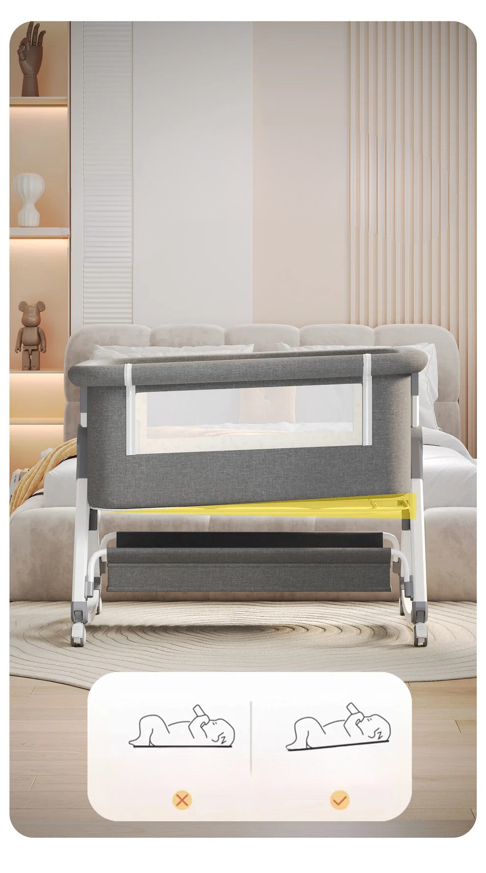 Berceau Portable et Pliable 3 en 1 pour Bébé avec Moustiquaire et Roues Rotatives