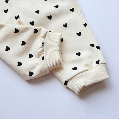 Ensemble bébé coton imprimé cœur à capuche